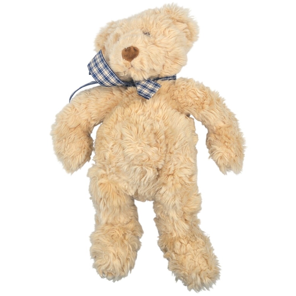 Gund Gordon Teddy Bear 15038 Tan Shaggy Plush Stuffed Animal Blue Plaid Bow Rare